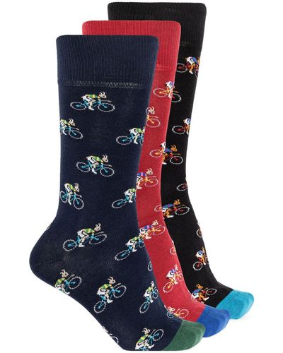 Paul Smith Bicycle Motif Three-pair Set Socks - Blue
