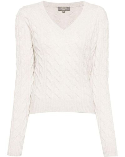 N.Peal Cashmere Frankie Cable-knit Cashmere Sweater - White