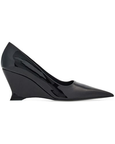 Ferragamo 70mm Wedge-heel Leather Court Shoes - Blue