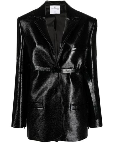 Courreges Jacket With Painted Finish And Strap Detail - Black