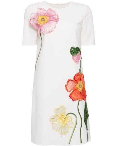 Oscar de la Renta Poppies Wool-blend Dress - White