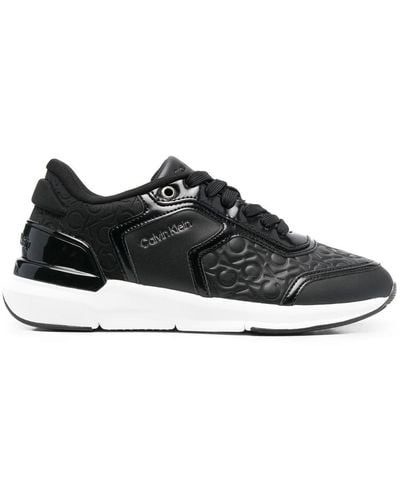 Calvin Klein Leather Monogram-pattern Sneakers - Black