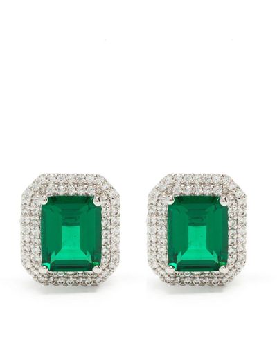 Kenneth Jay Lane Puces d'oreille Emerald Double Halo - Vert