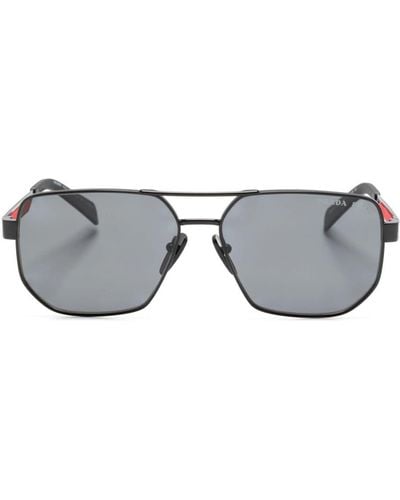 Prada Logo-embossed Pilot-frame Sunglasses - Grey