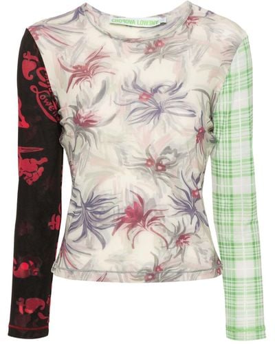 Chopova Lowena T-shirt con stampa Floral Plaid - Grigio