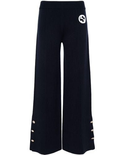 Gucci Pantalon ample à logo GG - Bleu