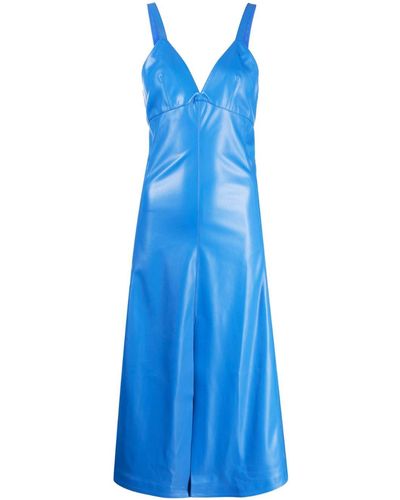 Stella McCartney Vestido midi con cuello en V - Azul