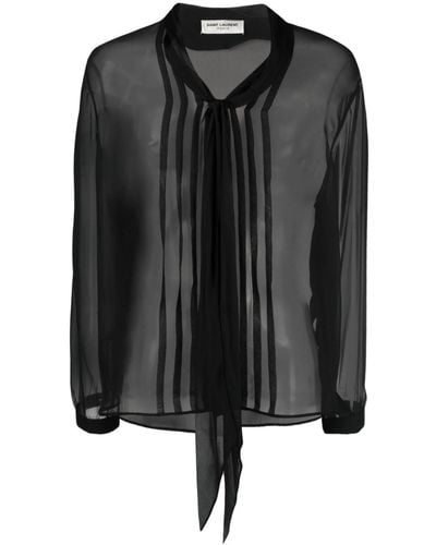 Saint Laurent Pussy-bow Semi-sheer Silk Shirt - Black
