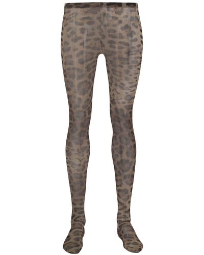 Dolce & Gabbana Leopard-print Tights - Grey