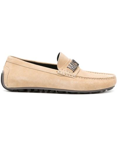 Moschino Logo-plaque Suede Loafers - Natural