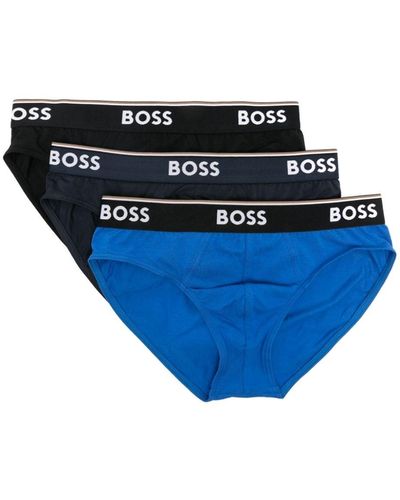 BOSS Logo-waistband Cotton Briefs (pack Of Three) - Blue