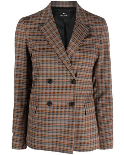 PS by Paul Smith Checked Double-breasted Blazer - Brown