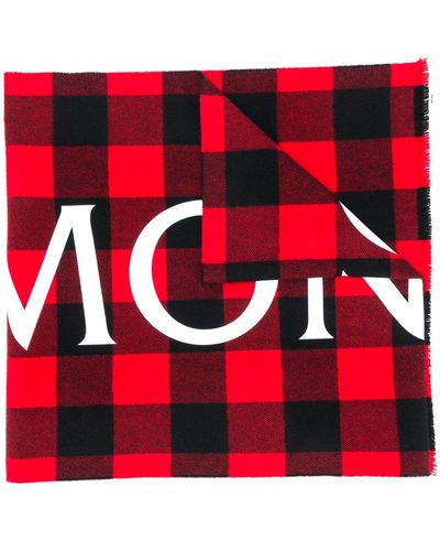 Moncler Logo-check Wool Scarf - Red
