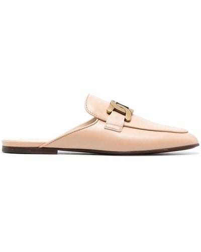 Tod's Logo-plaque Leather Mules - Pink
