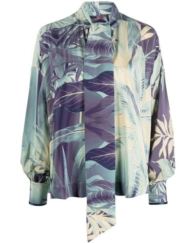F.R.S For Restless Sleepers Jungle-print Silk Blouse - Blue