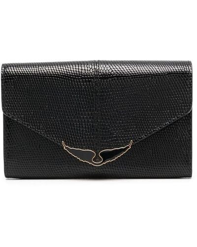 Zadig & Voltaire Logo Foldover Envelope Leather Wallet - Black