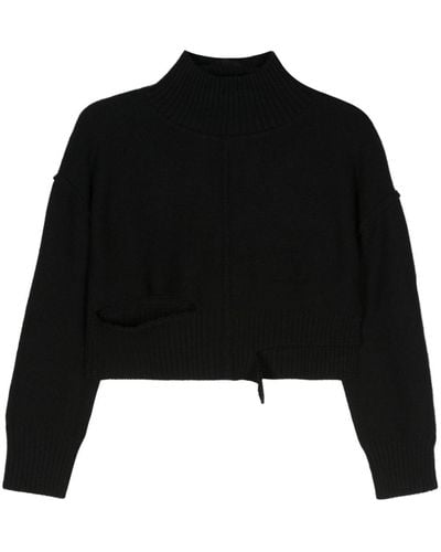 MM6 by Maison Martin Margiela Cut-Out Cropped Sweater - Black