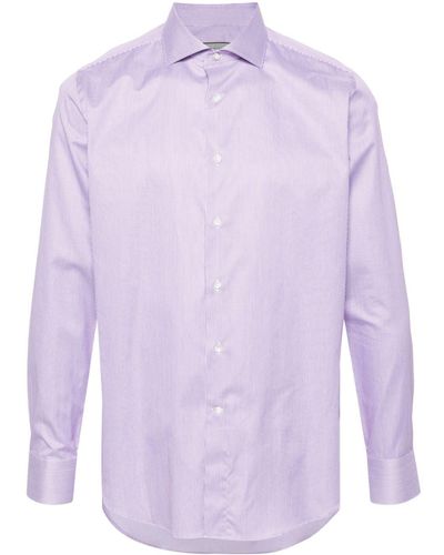 Canali Striped Cotton Shirt - Purple