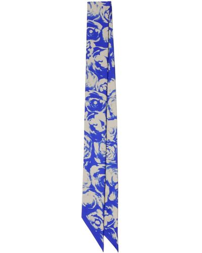 Burberry Reversible Rose-print Silk Scarf - Blue