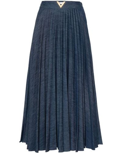 Valentino Garavani Pleated Denim Skirt - Blue