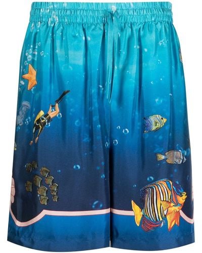 Casablancabrand Shorts aus Seide mit Print - Blau