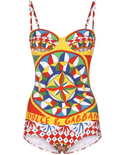 Dolce & Gabbana Carretto-Print Balconette One-Piece Swimsuit - Multicolour