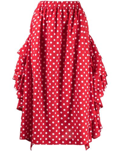 Comme des Garçons Polka-dot Print Ruffle-detailing Skirt - Red