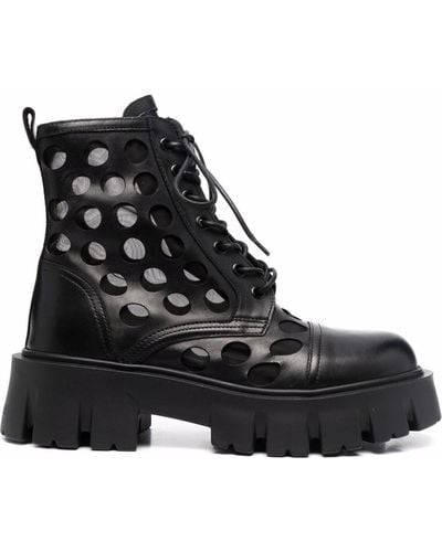 Premiata Spotted Leather Ankle Boots - Black