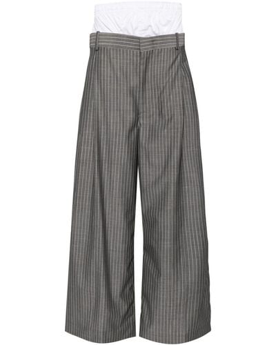 Hed Mayner Layered Pinstriped Trousers - Grey