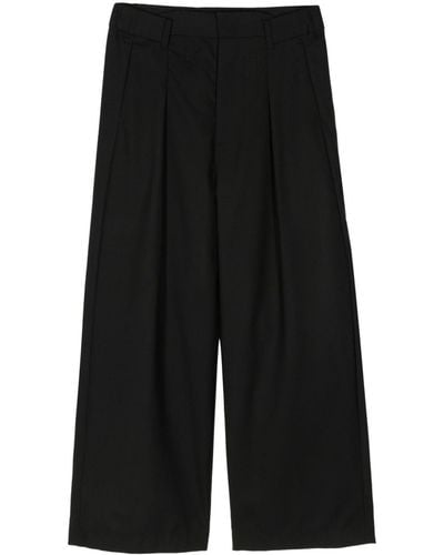 Attachment Wide-leg Pleated Pants - Black