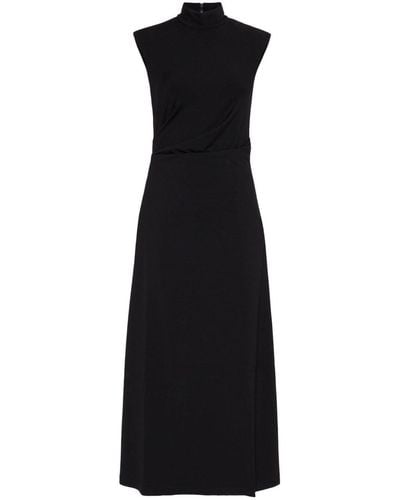 Brunello Cucinelli High-neck Draped Midi Dress - Black