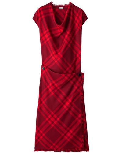 Burberry Check Wool Dress - Red