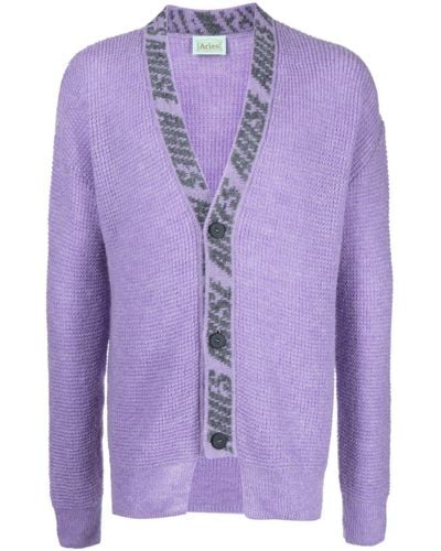 Aries Waffle-knit Cardigan - Purple