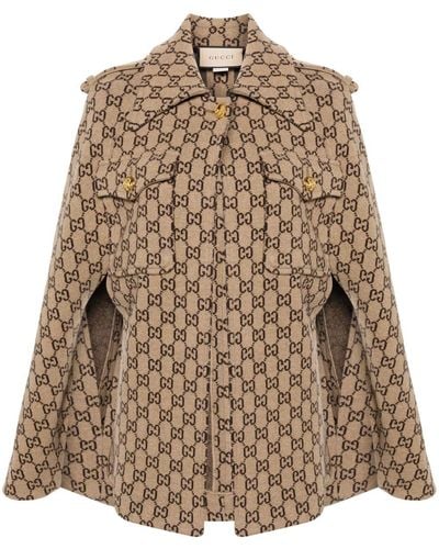 Gucci GG-jacquard Wool Cape - Brown