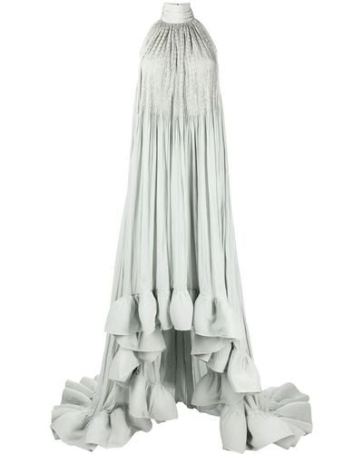Lanvin Embroidered Halterneck Charmeuse Gown - White