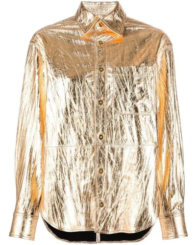 Zadig & Voltaire Tais Metallic Crinkled Leather Shirt