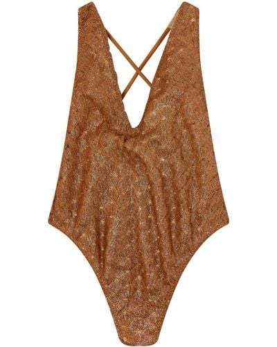 Missoni Lamé-effect Swimsuit - Brown