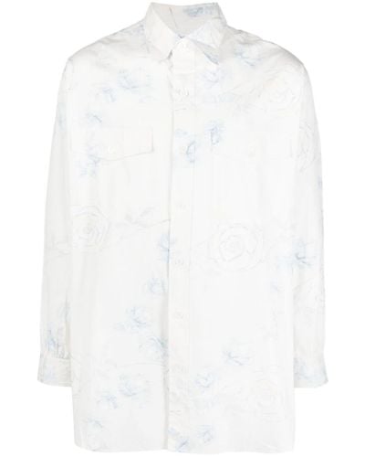 Yohji Yamamoto Floral-print Cotton Shirt - White