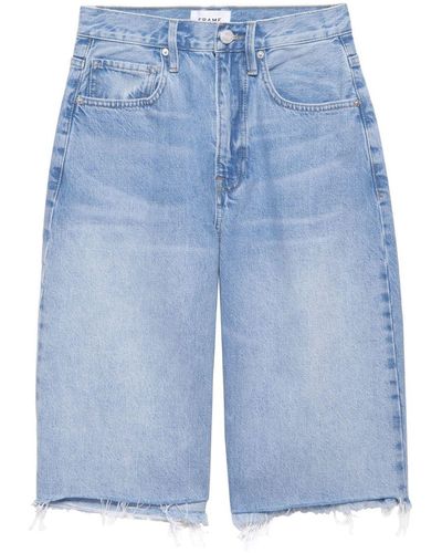 FRAME Raw-edge Cotton Denim Shorts - Blue