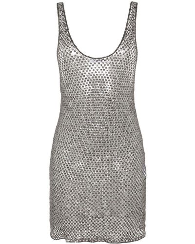 The Attico Sequin-embellished Fishnet Mini Dress - Grey