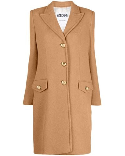 Moschino Heart-button-embellished Midi Coat - Natural