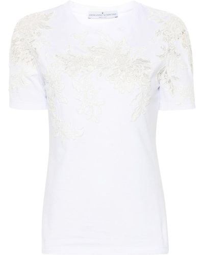 Ermanno Scervino T-Shirt mit Blumenapplikation - Weiß