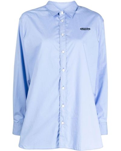 Chocoolate Embroidered-logo Long-sleeve Shirt - Blue