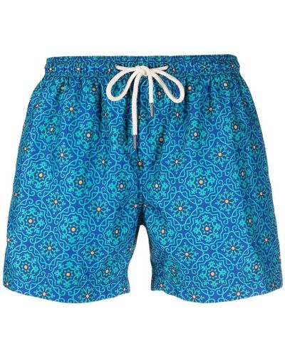 Peninsula Geometric-print Swim Shorts - Blue