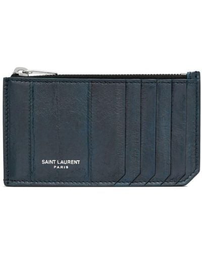 Saint Laurent Paris Fragments Leather Cardholder - Blue
