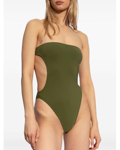 Saint Laurent Strapless Cut-out Swimsuit - Green