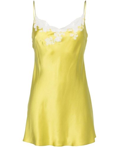 Carine Gilson Lace-detail Silk Sllip Dress - Yellow