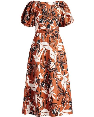 Shona Joy Floral-print Linen-blend Dress - Orange