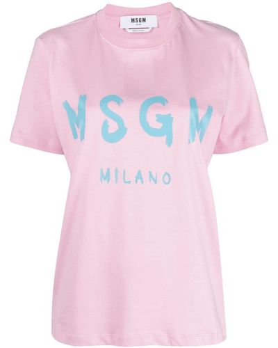 MSGM T-shirt en coton à logo imprimé - Rose