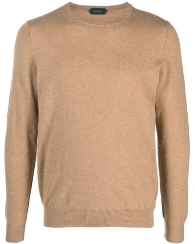 Zanone Fine-knit Crew-neck Sweater - Natural